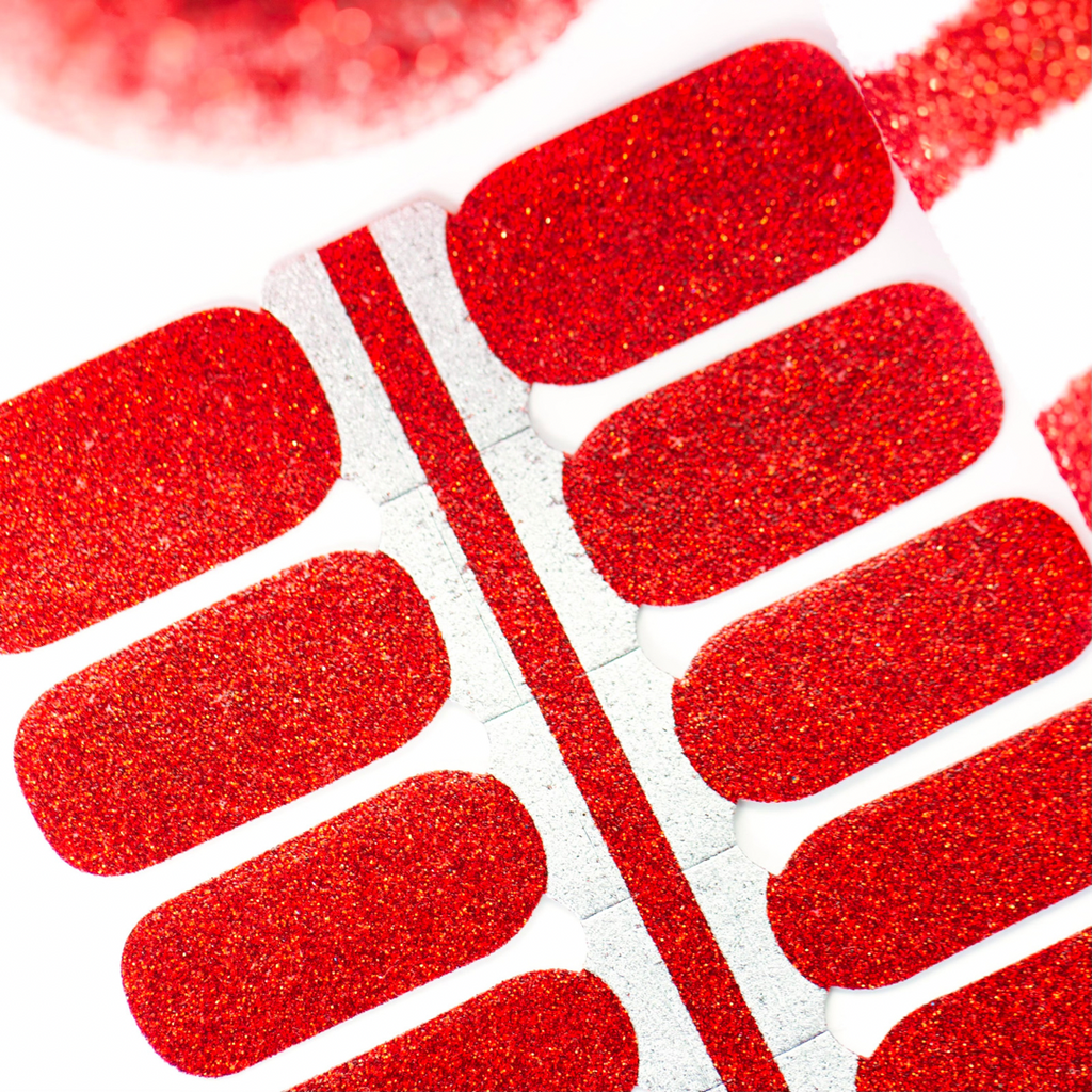 nail wraps for Red nails with glitter by Nails Mailed