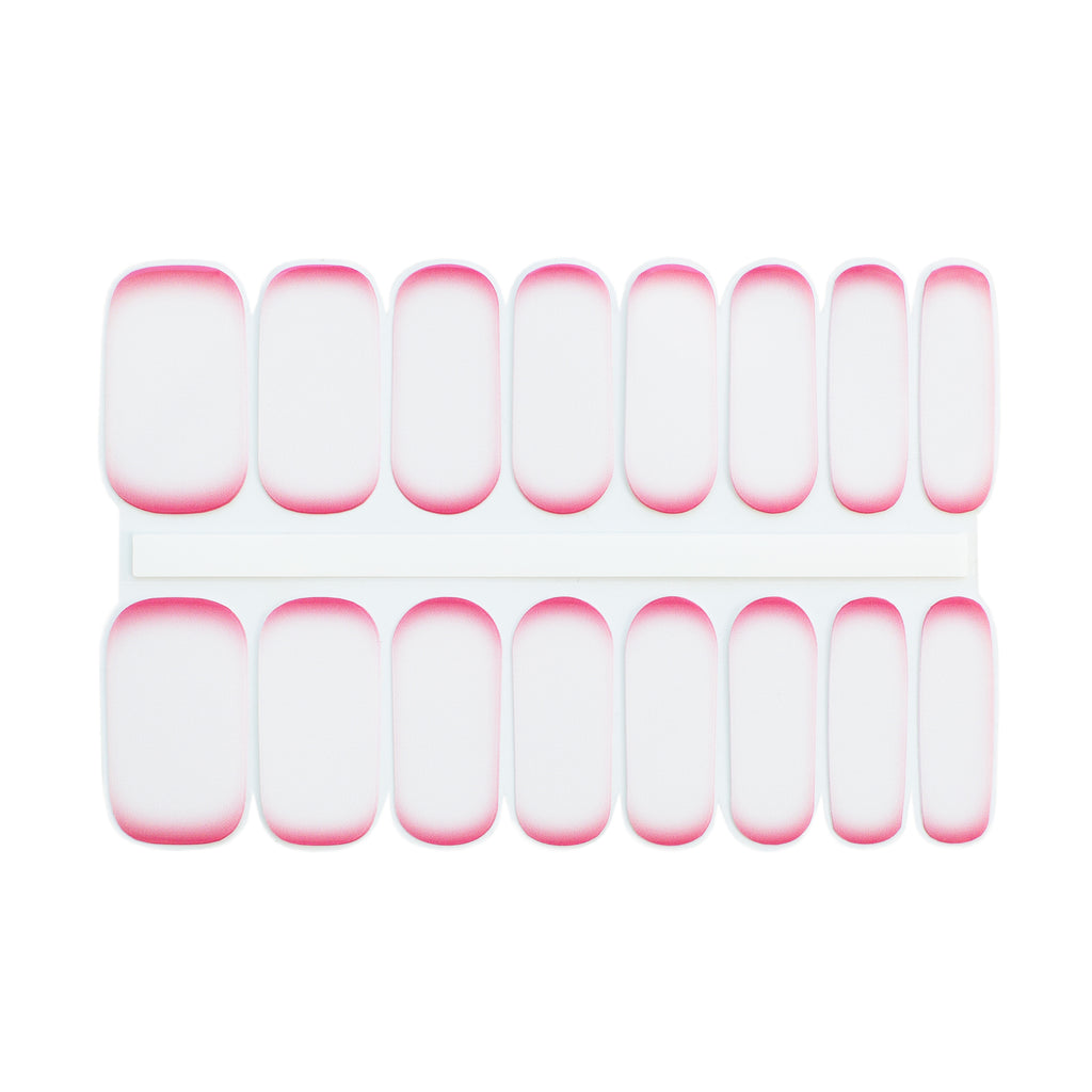 FlexiGel's 'Tickle Me Pink Trim' nail wrap showing a white base with a vibrant hot pink line tracing the cuticle edge, symbolizing a blend of classic elegance and playful color
