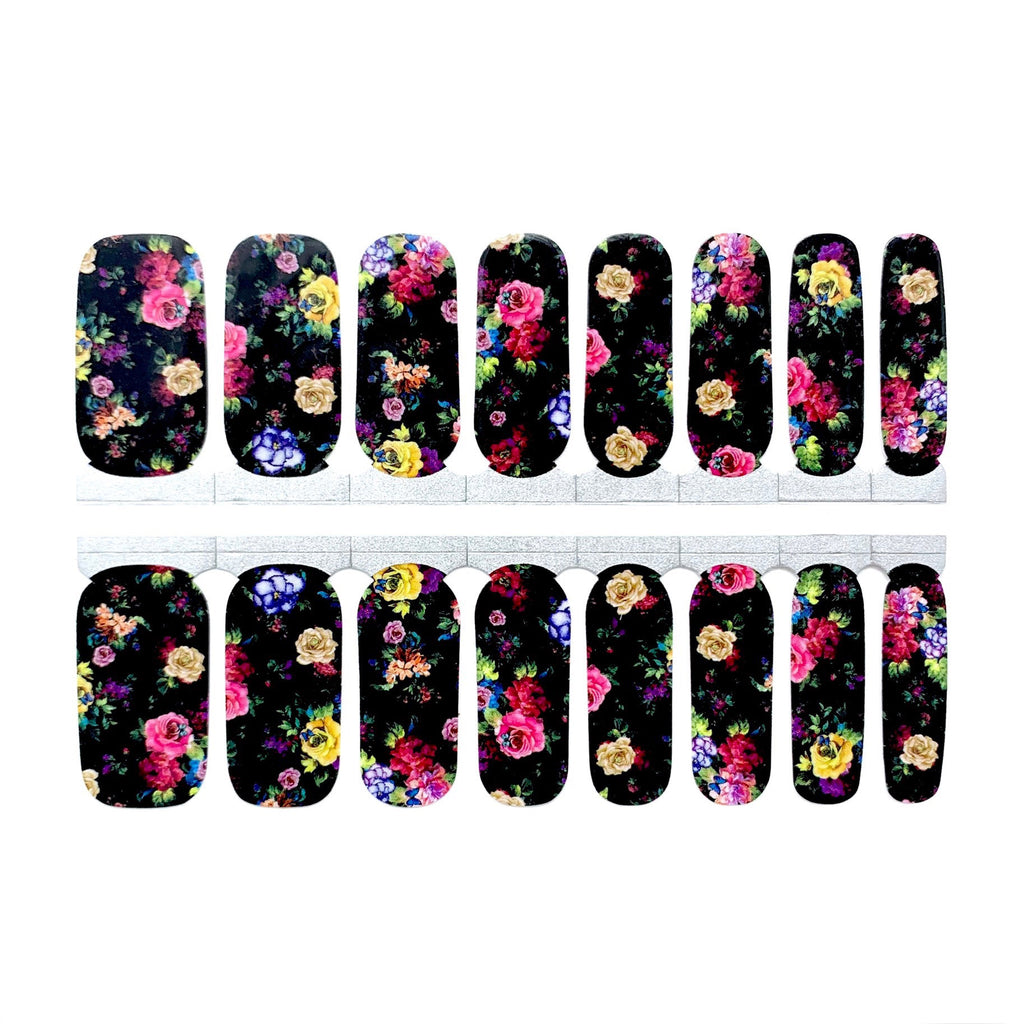 Our Bold Floral nail wraps featured on a white background. Flower nails have never been easier to do at home.