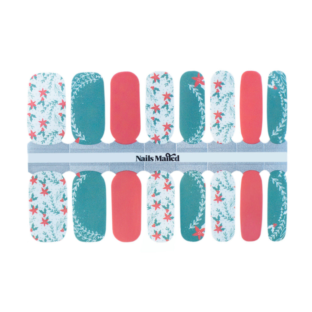 Holiday Flowers Nail Wraps - NailsMailed | red Christmas nails
