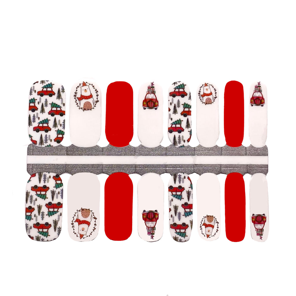 Christmas tree nails | Tree Hunting Nail Wraps - NailsMailed | red Christmas nails